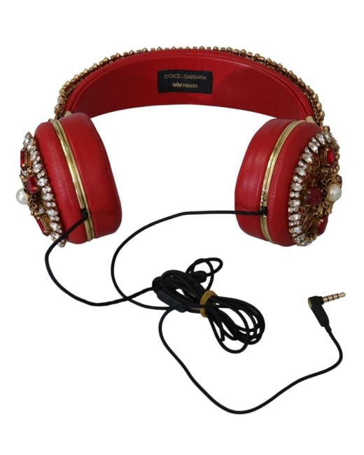 Dolce & Gabbana Black Frends Leather Floral Crystal Headset Headphones