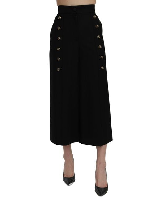 Dolce & Gabbana Black High Waist Wide Leg Cropped Pants Virgin Wool