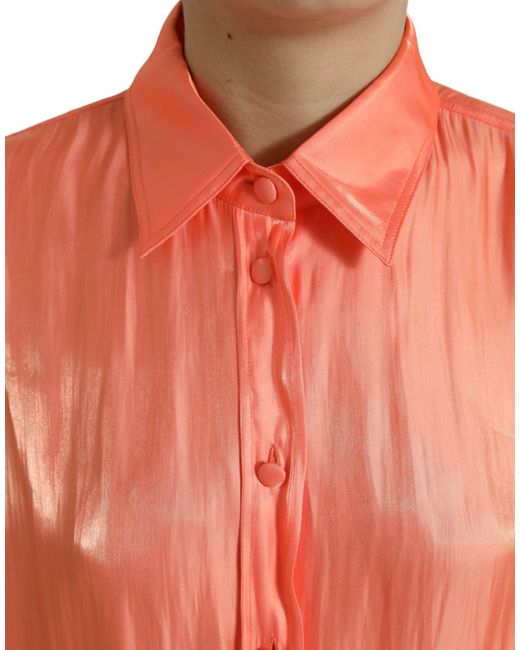 Dolce & Gabbana Orange Peach Long Sleeve Button Down Blouse Top