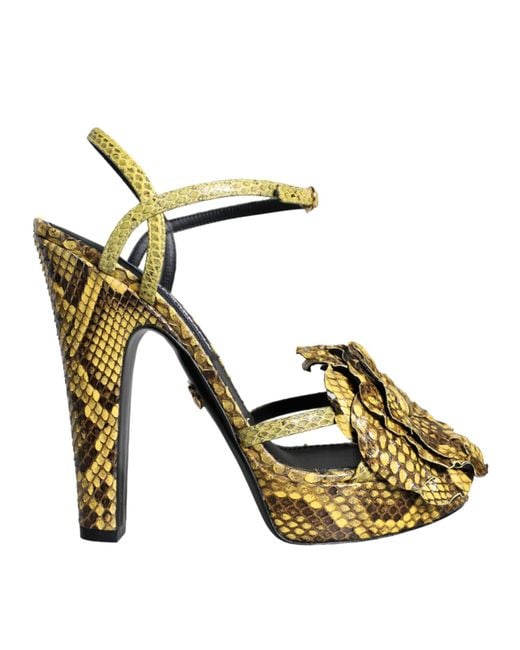 Dolce & Gabbana Yellow Exotic Leather Ankle Strap Heels Sandals Shoes Python