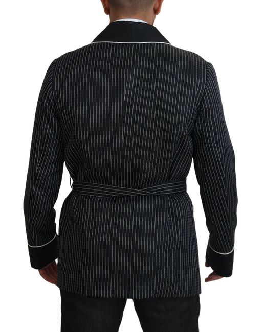 Dolce & Gabbana Black Striped Wrap Jacket With Dg Patch for men