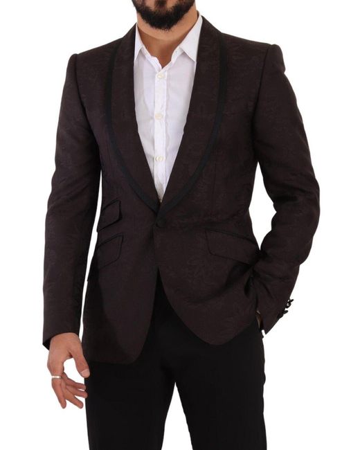 Dolce & Gabbana Black Purple Jacquard Single Breasted Sicilia Blazer for men