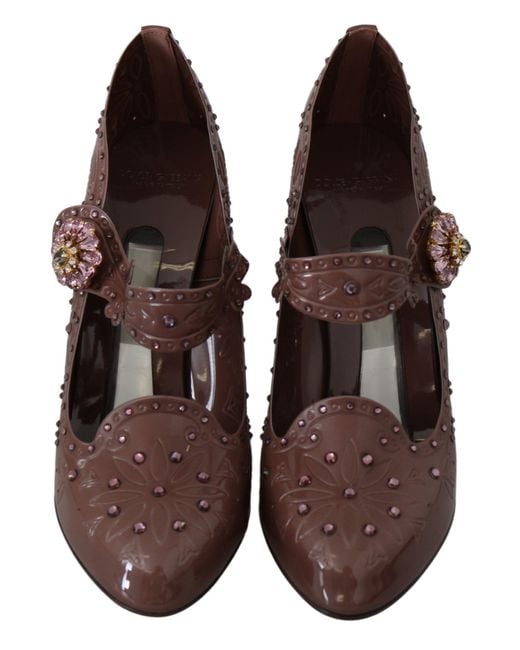Dolce & Gabbana Brown Floral Crystal Cinderella Heels Shoes Pvc