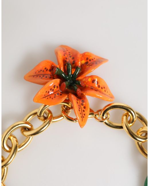 Dolce & Gabbana Multicolor Brass Tiger Lily Floral Chai Necklace