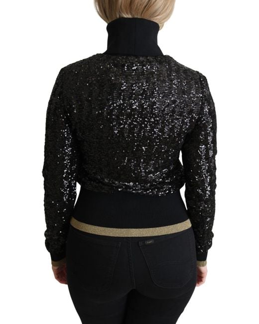 Dolce & Gabbana Black Sequined Knitted Turtle Neck Sweater
