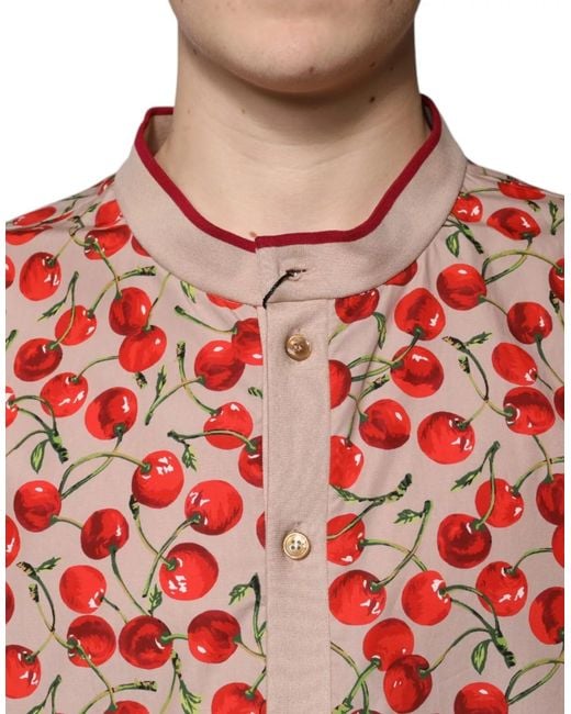 Dolce & Gabbana Red Cherry Nylon Buttoned Casual Shirt for men