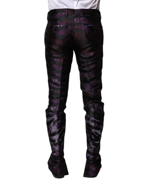 Dolce & Gabbana Black Polyester Patterned Pants for men