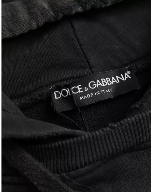 Dolce & Gabbana Black Cotton Hooded Short Sleeves Cropped T-Shirt for men