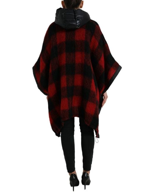 Dolce & Gabbana Red Buffalo Check Hooded Poncho Jacket