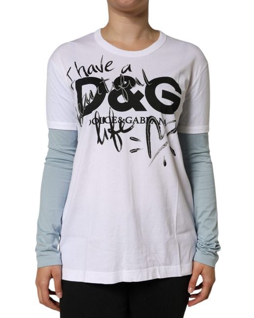 Dolce & Gabbana Gray Cotton Logo Print Round Neck T-Shirt