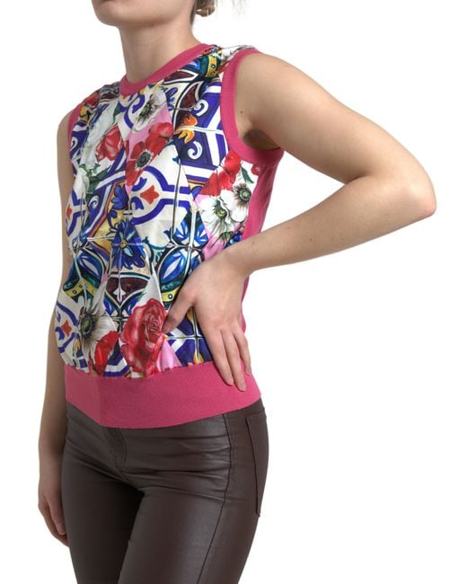 Dolce & Gabbana Red Floral Quilted Sleeveless Top