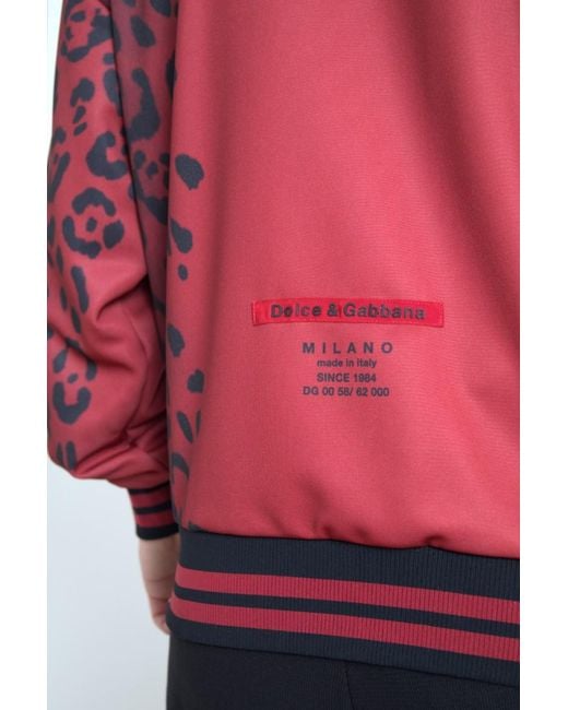 Dolce & Gabbana Red Leopard Polyester Bomber Full Zip Jacket for men