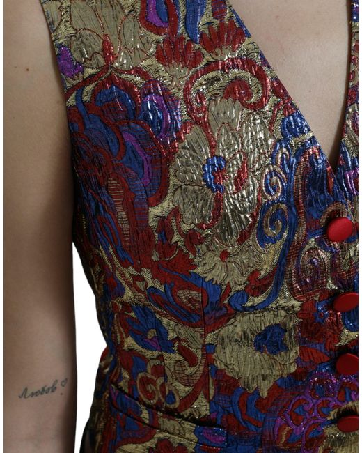 Dolce & Gabbana Red Floral Brocade Vest Sleeveless Vneck
