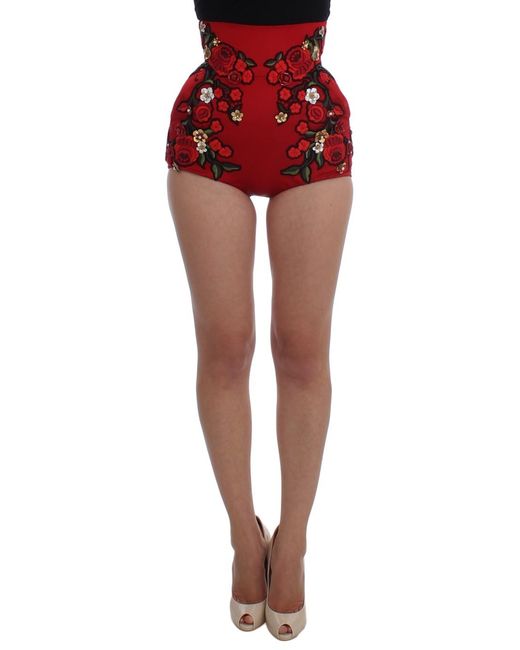 Dolce & Gabbana Red Silk Roses Sicily Shorts