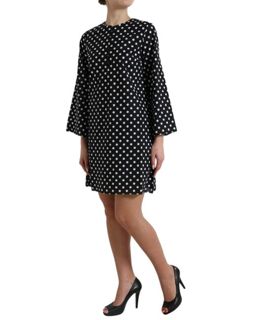 Dolce & Gabbana Black Polka Dot Nylon Shift Mini Dress