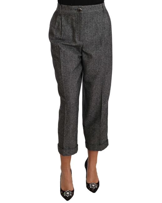 Dolce & Gabbana Black Wool Pleated Cropped Trouser Pants