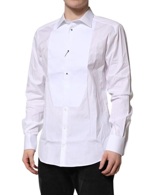 Dolce & Gabbana White Silk Bib Poplin Formal Shirt for men