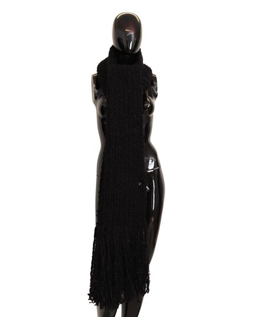 Dolce & Gabbana Black Virgin Wool Knitted Wrap Shawl Scarf