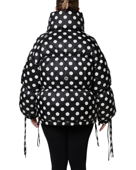 Dolce & Gabbana Black Polka Dot Full Zip Puffer Jacket