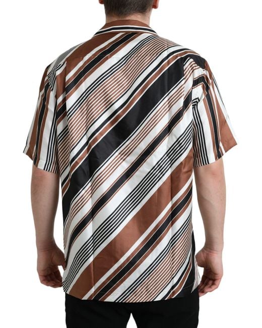 Dolce & Gabbana Black Silk Striped Short Sleeve Shirt for men