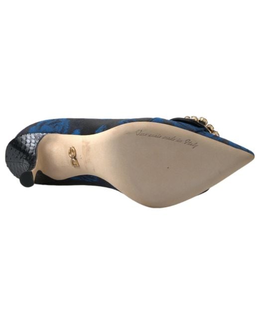 Dolce & Gabbana Blue Floral Ayers Crystal Pumps Shoes Elastane