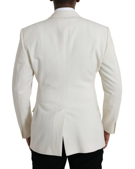 Dolce & Gabbana White Wool Martini Double Breasted Blazer for men