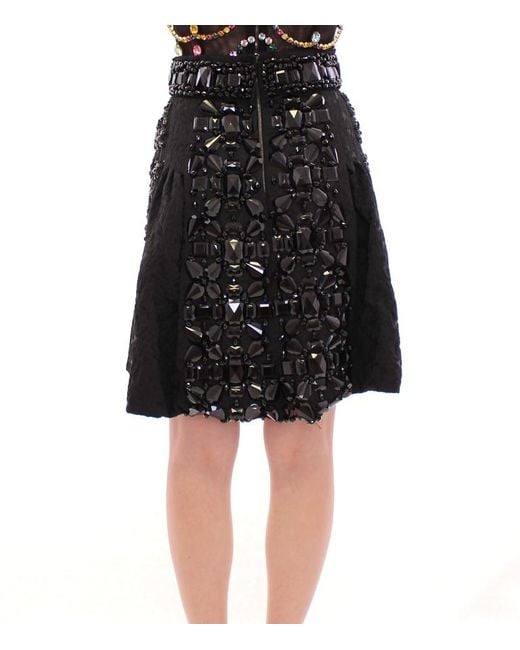 Dolce & Gabbana Black Crystal Handmade Above Knee Skirt
