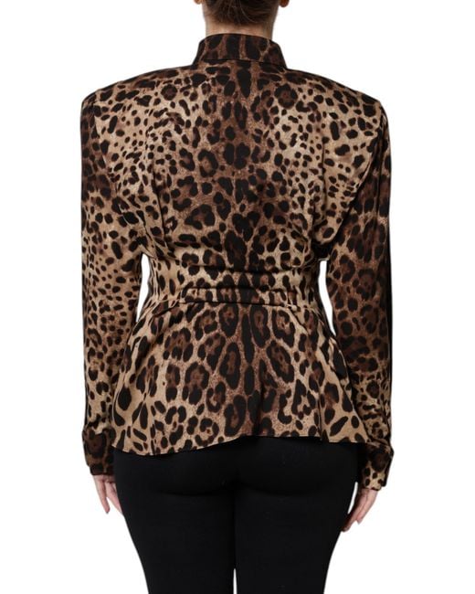 Dolce & Gabbana Black Leopard Silk Button Down Coat Jacket