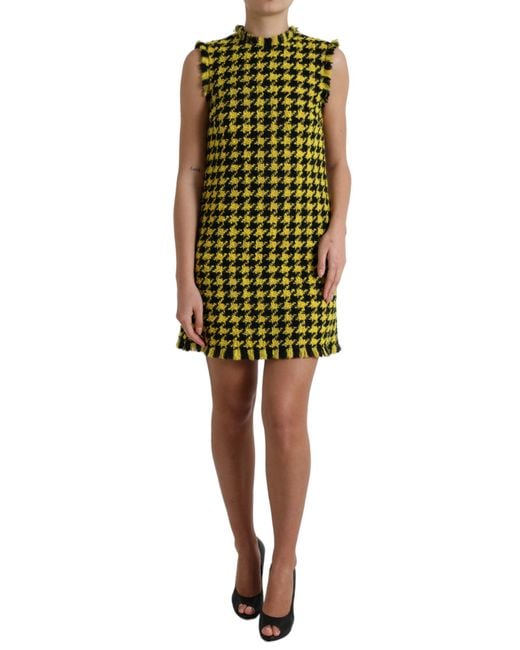 Dolce & Gabbana Green Houndstooth Mini Dress Sleeveless Shift