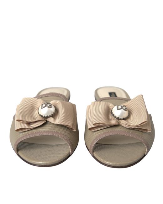 Dolce & Gabbana Natural Logo Pearl Flats Sandals Slides Shoes Leather
