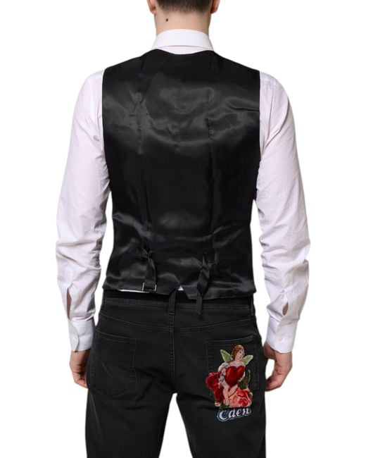 Dolce & Gabbana Black Wool Waistcoat Dress Formal Vest for men