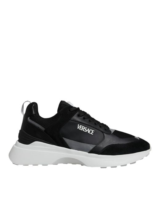 Versace Black Canvas Quad Fabric Medusa Low Top Sneaker Shoes for men