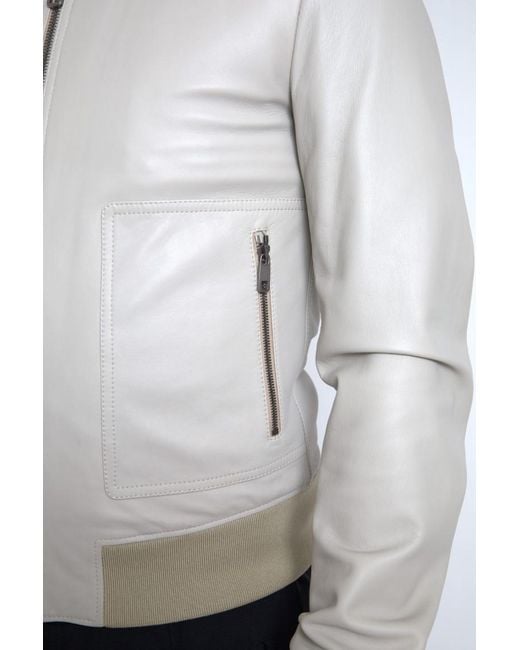 Dolce & Gabbana Gray Leather Bomber Blouson Full Zip Jacket for men