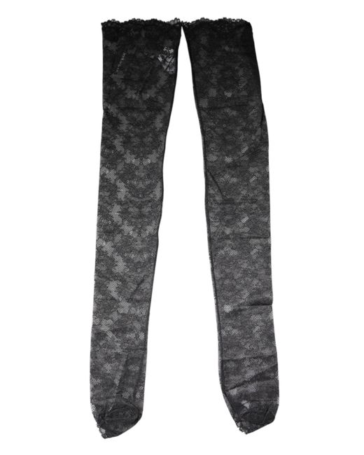 Dolce & Gabbana Black Floral Lace Cotton Stretch Stockings Socks