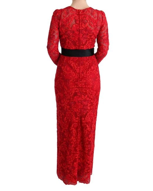 Dolce & Gabbana Red Floral Ricamo Sheath Long Dress