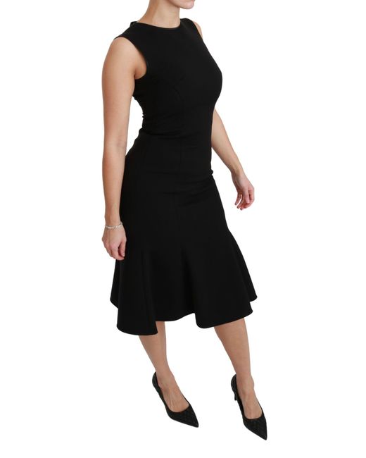 Dolce & Gabbana Black Fit Flare Wool Stretch Sheath Dress