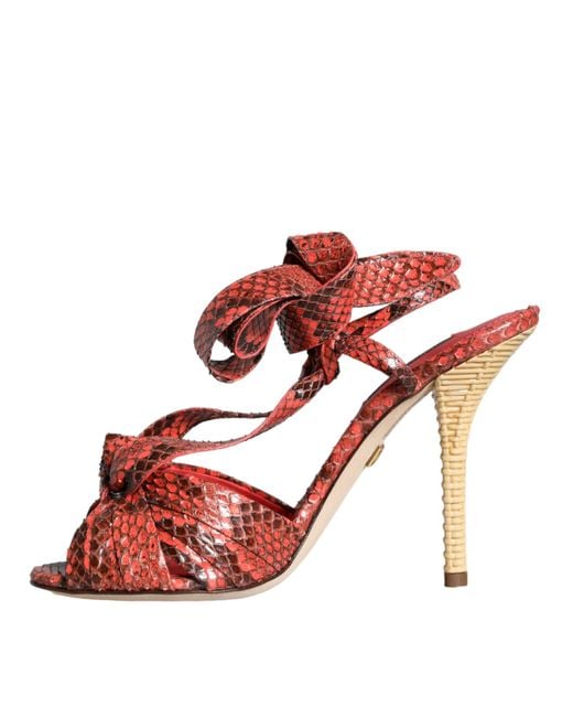 Dolce & Gabbana Red Exotic Leather Heels Sandals Shoes