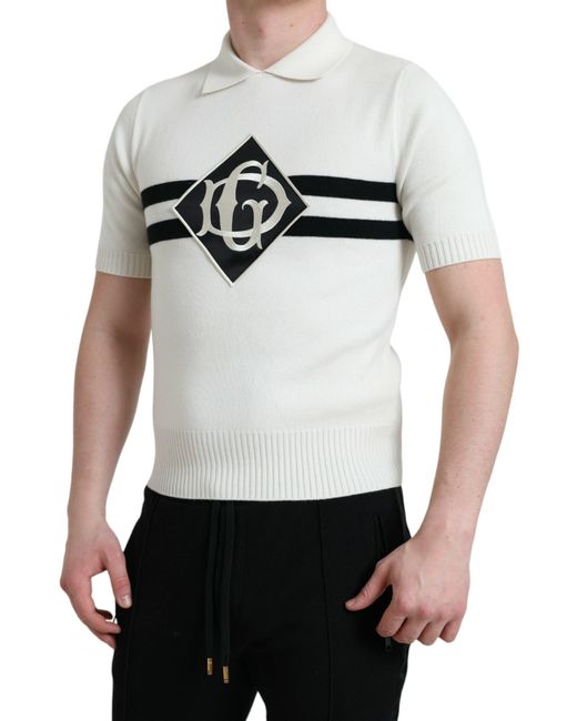 Dolce & Gabbana White Dg Logo Collared Henley Shirt T-Shirt for men