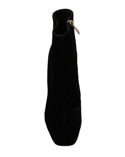 Dolce & Gabbana Black Velvet Crystal Square Heels Shoes