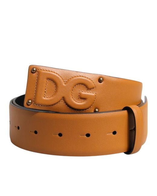 Dolce & Gabbana Brown Leather Belt With Embossed Logo for men