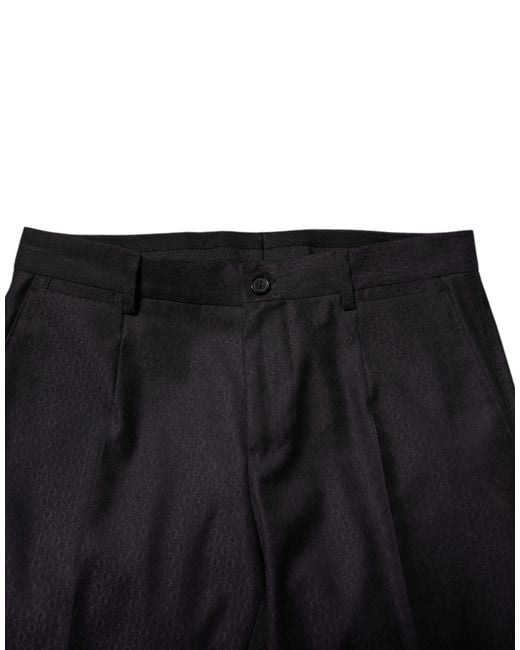 Dolce & Gabbana Black Wool Patterned Formal Pants for men