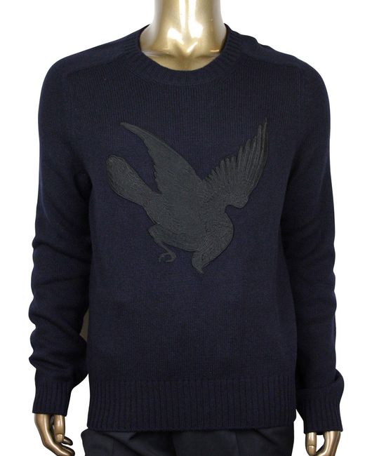 Gucci Blue Cashmere Wool Sweater With Bird Patch (Medium) for men