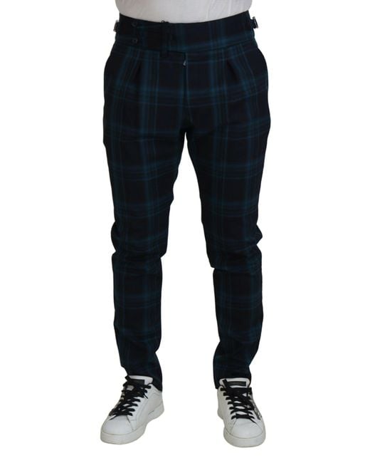 Dolce & Gabbana Blue Plaid Wool Trousers Pants for men