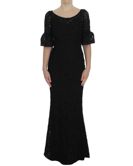 Dolce & Gabbana Black Floral Lace Long Bodycon Maxi Dress