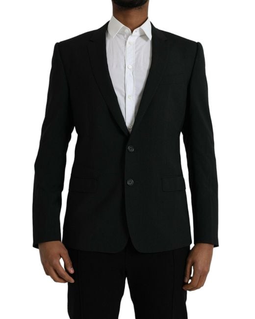 Dolce & Gabbana Black Notch Single Breasted Coat Blazer for men