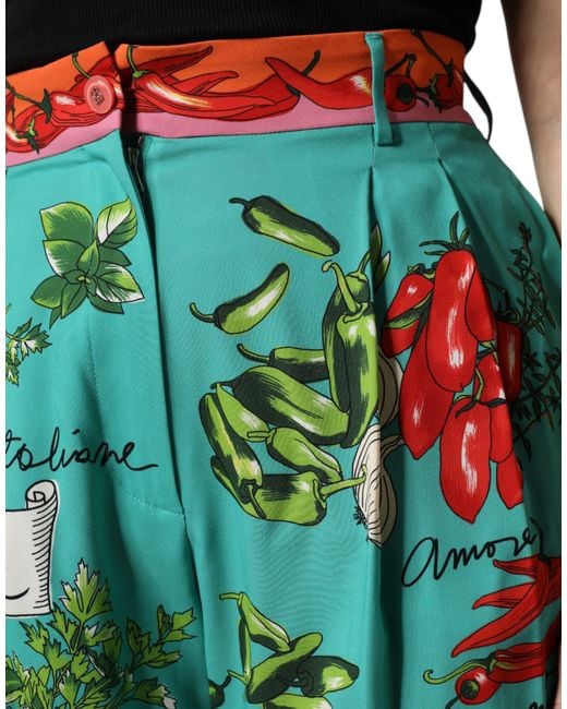 Dolce & Gabbana Green Silk Printed Straight Pants