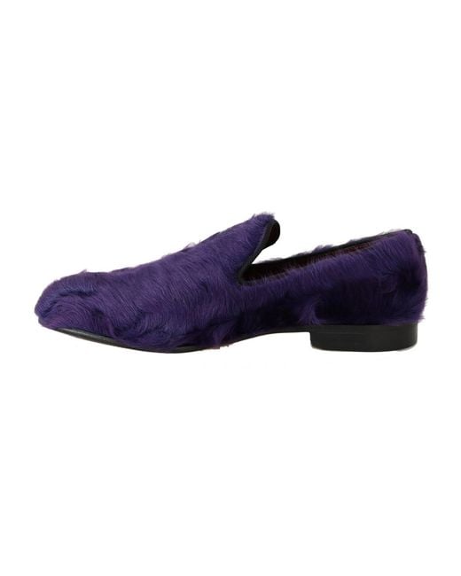 Dolce & Gabbana Blue Sheep Fur Leather Loafers