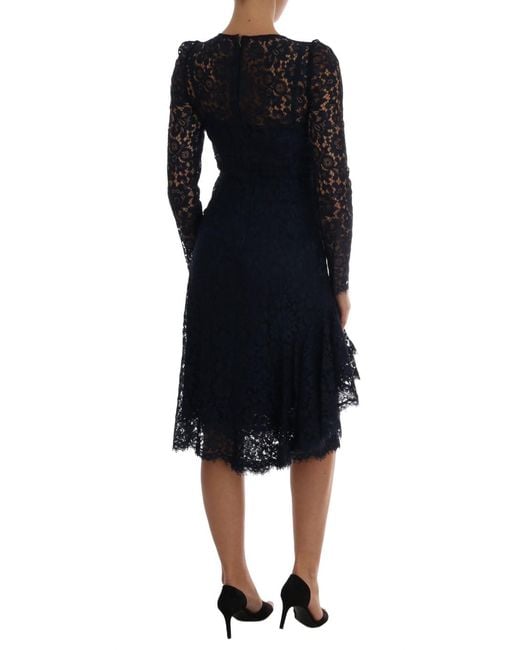Dolce & Gabbana Black Dolce Gabbana Blue Taormina Floral Lace Sheath Dress