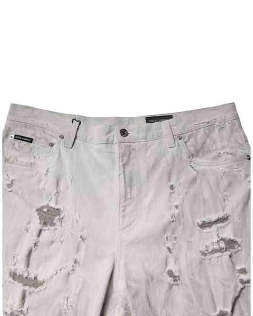 Dolce & Gabbana Gray Ripped Denim Shorts Distressed for men