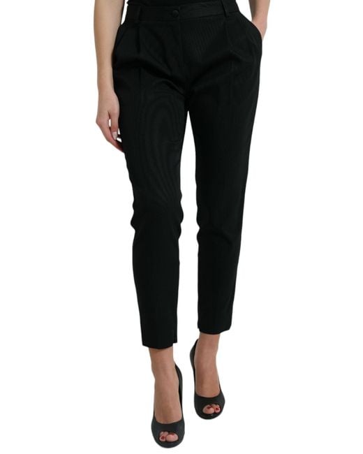 Dolce & Gabbana Black Wool High Waist Cropped Tapered Pants